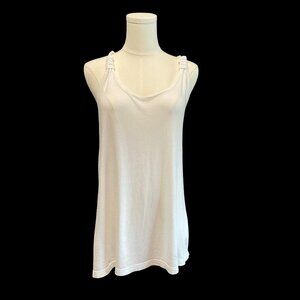 White Racerback Tank Top w/ Braided Straps & Logo Embroidery